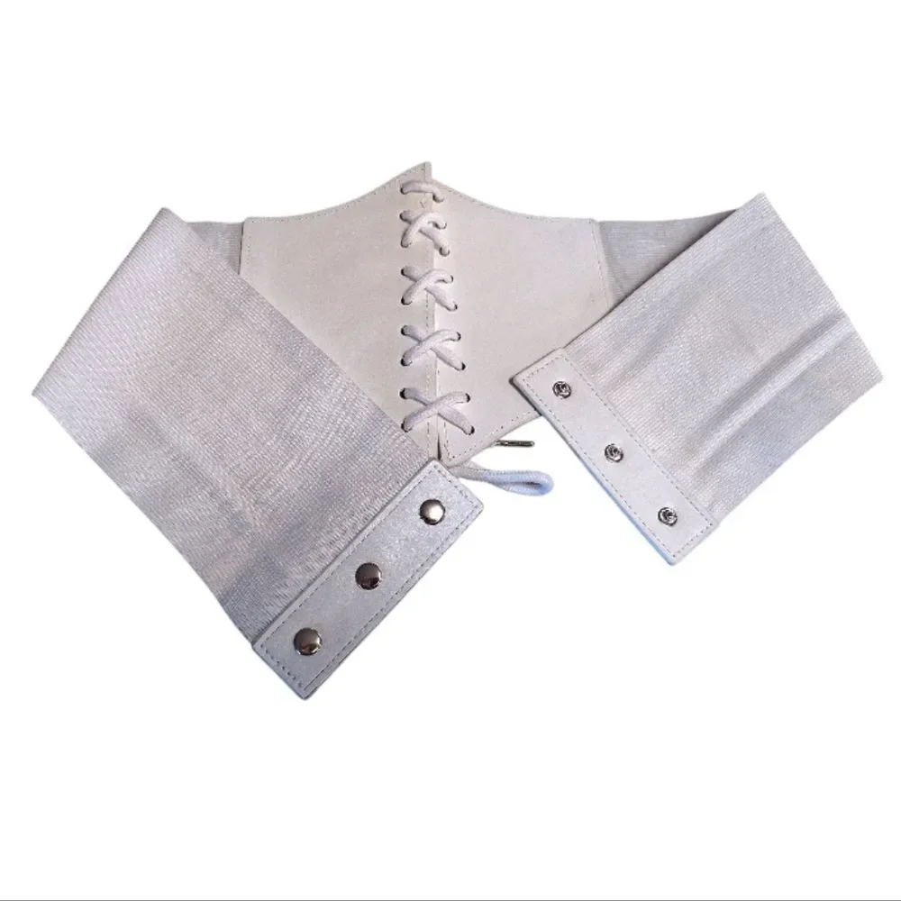White Vegan Leather Under Breast Corset Stretch Lace‎ Up Belt One Size